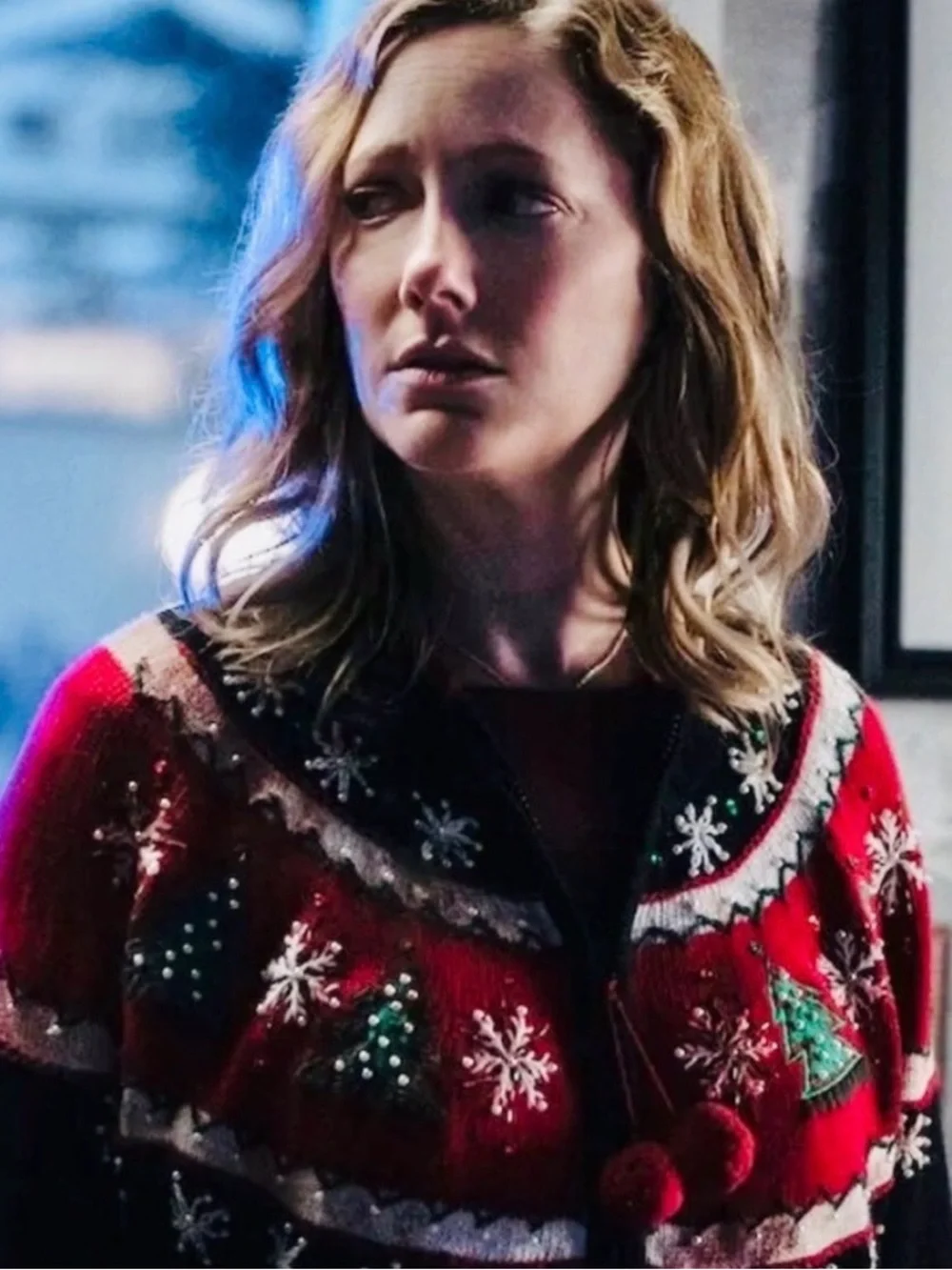 Women Red Holiday Christmas Snowflake & Tree Knit Cardigan ASO Halloween Movie
